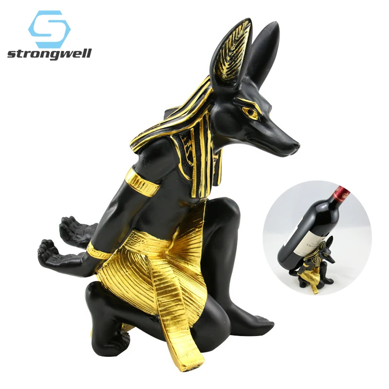 Strongwell Ancient Egyptian Anubis God Wine Rack Holder Figurine Resin Craft Seat Miniature Model Home Decoration Gift | Дом и сад