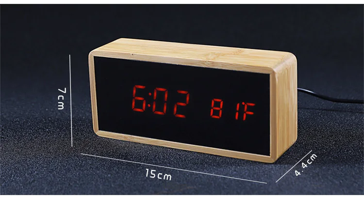 Светодиодный электронный часы из бамбукового дерева, настольные часы с дисплеем температуры/даты/времени, настольные зеркальные часы-будильник, домашний декор для рабочего стола