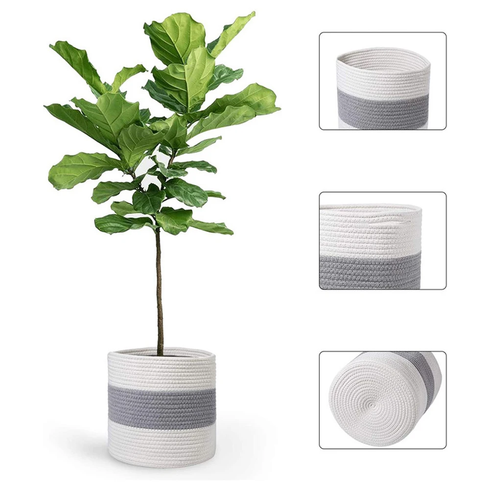 

Household Flower Pot Bathroom Bedroom Laundry Basket Cotton Rope Storage Box Desktop Plant Organizer Planting Pots Home Decor