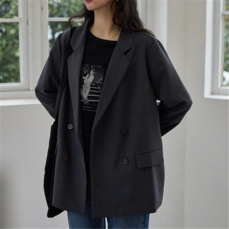 

2020 New Spring Autumn Blazer Retro Thin Casual Korean Style Loose British Suit Jacket Women