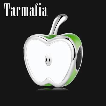 

Half of Green Apple 925 Sterling Silver Charms for Bracelets Fine DIY Original Enamel Beads Jewelry Making