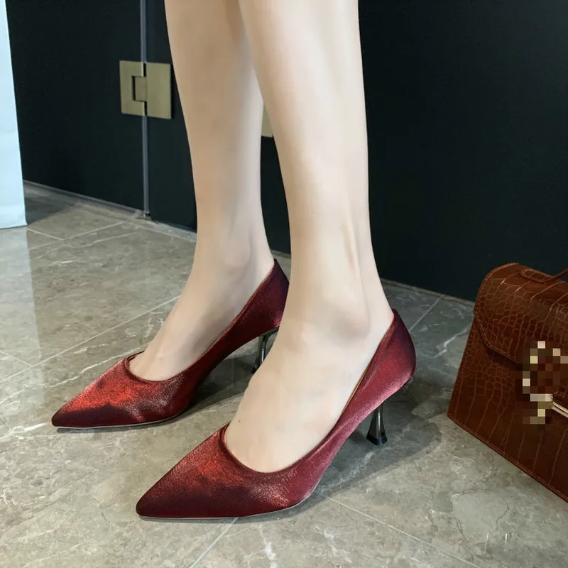 

Women's High Heels Pointed Spring New Casual Pumps Female Students Fashion Sexy Concise FineFor Lady Office Work Shoes Y21-65