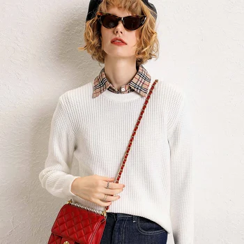 

o-neck bottoming wool sweater women's head low collar loose long sleeve thickening wild 2019 new autumn winter pullover female