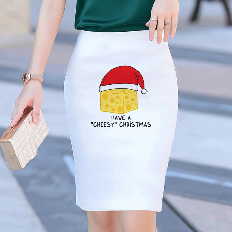 Женская модная юбка-карандаш, НОВАЯ РОЖДЕСТВЕНСКАЯ юбка с мультяшным рисунком, приталенная Повседневная белая юбка с высокой талией, Falda Mujer Jupe Femme - Цвет: 2763