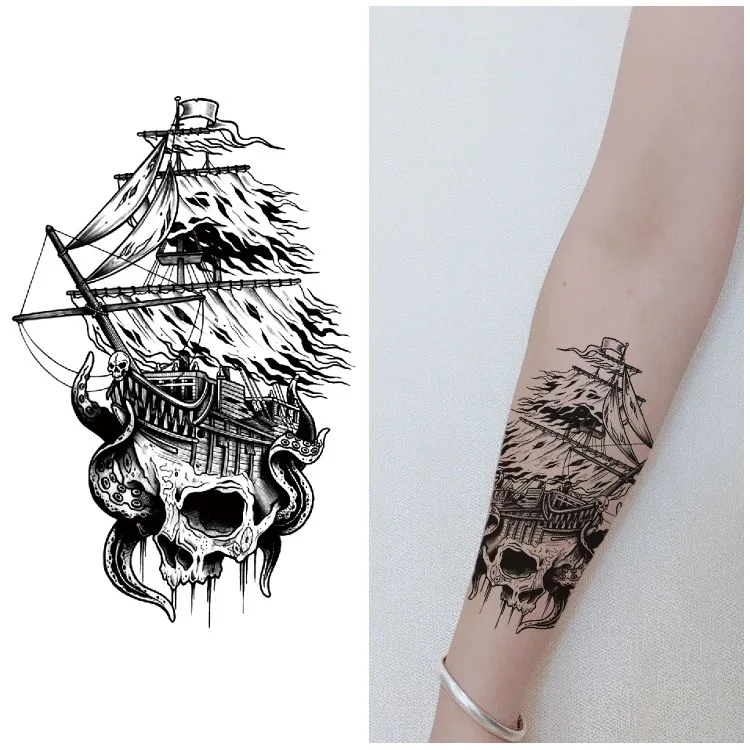 新しいピエロ悪魔タコ海賊船半袖シミュレーションタトゥーステッカーspotwater転送タトゥーステッカー Temporary Tattoos Aliexpress