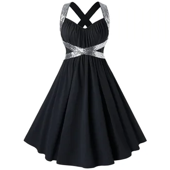 

Ladies Elegant Sleeveless Party Night Dress Summer Sequined Solid Color Mini Dresses Women V-Neck Backless Dress Sundress #BL5