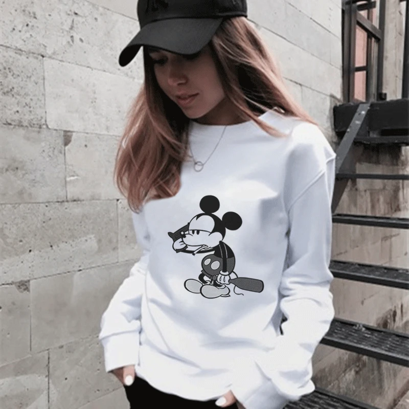 Harajuku мультфильм мышь печати толстовки для женщин дикий тренд пуловер Толстовка Kawaii мышь стеклянный, для церемоний Повседневная Толстовка с длинными рукавами