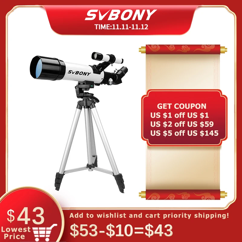  SVBONY SV501P 60-мм Портативный телескоп-рефрактор с многослойным покрытием для оптического телескопа для начинающих 