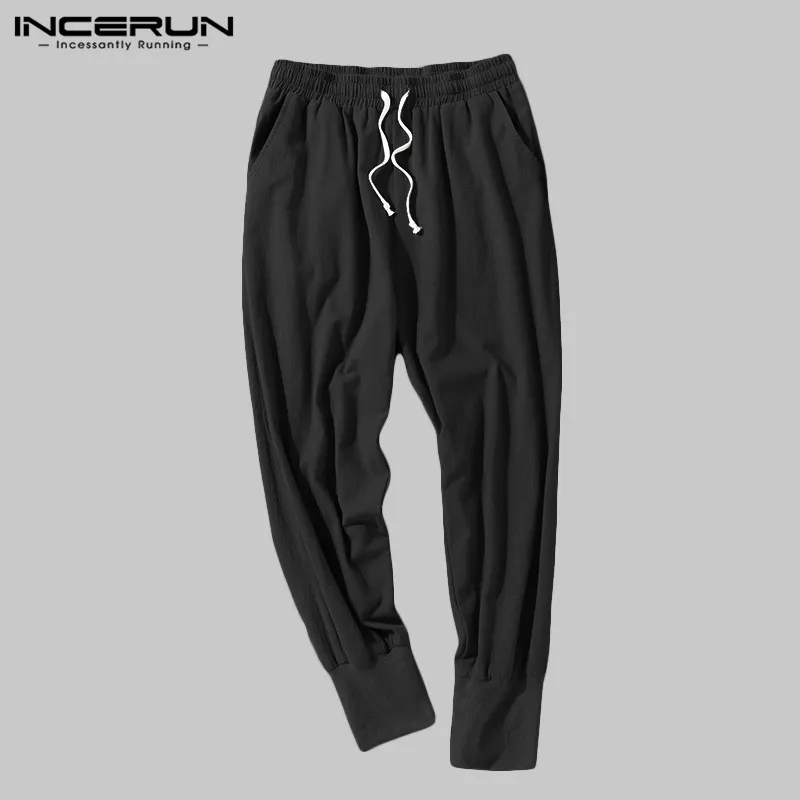 Black INCERUN, осенние мужские однотонные повседневные шаровары, модные, Harajuku, хлопковые мужские спортивные штаны, джоггеры, эластичные брюки, уличная одежда - Цвет: Black