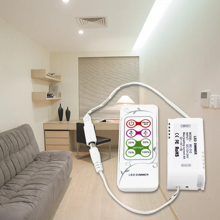 BC-312-4A DC12V-24V with 8 keys RF remote LED CV PWM Dimmer Controller for SMD 5050 3528 single color LED Strip Lighting tape BC-312-4A DC12V-24V with 8 keys RF remote LED CV PWM Dimmer Controller for SMD 5050 3528 single color LED Strip Lighting tape