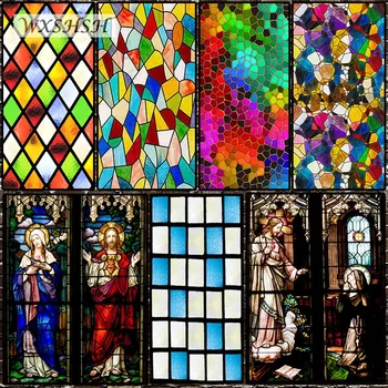 

Custom Size Window Film Private Film Heat Control Static Cling Church Stained Window UV-Proof Antiseptic Tint-Film 40cmx100cm