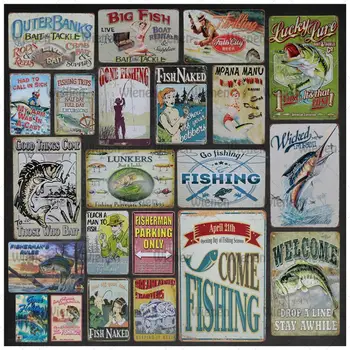 

Fishing Art Vintage Tin Sign Tintin Bar Pub Up Metal Plate Poster Wall Decor Signs Painting Service Retro Stickers 20x30cm