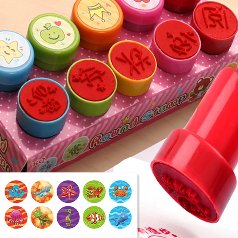 

Round Multicolor 10 Pcs Cute Panda Child DIY Scrapbook Album decoration Kids Stamp Cartoon Rubber Stamps Scrapbooking Reward Toy