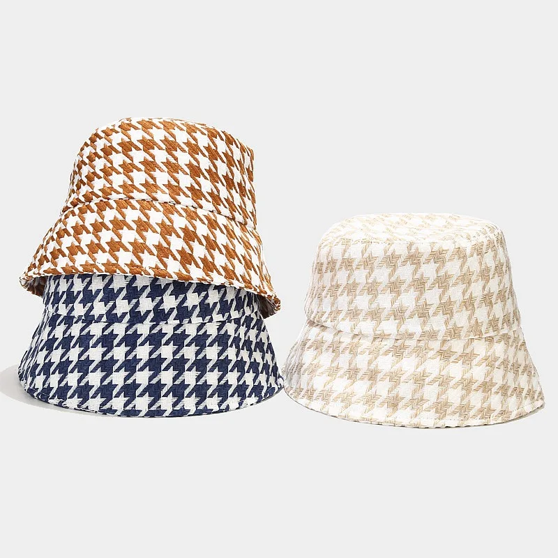 2021 New Winter Hats For Women Female Warm Bucket Hat Caps Plaid Fashion Brand Style Fisherman Hats For Women Autumn Winter white bucket hat womens