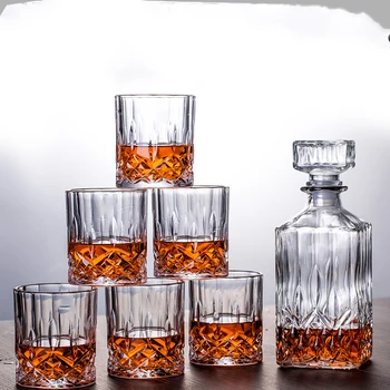 

Luxury home glass lead-free 7 Pcs Whiskey Decanter Set with 6 Pcs old fashioned whiskey glass for Liquor Scotch Bourbon