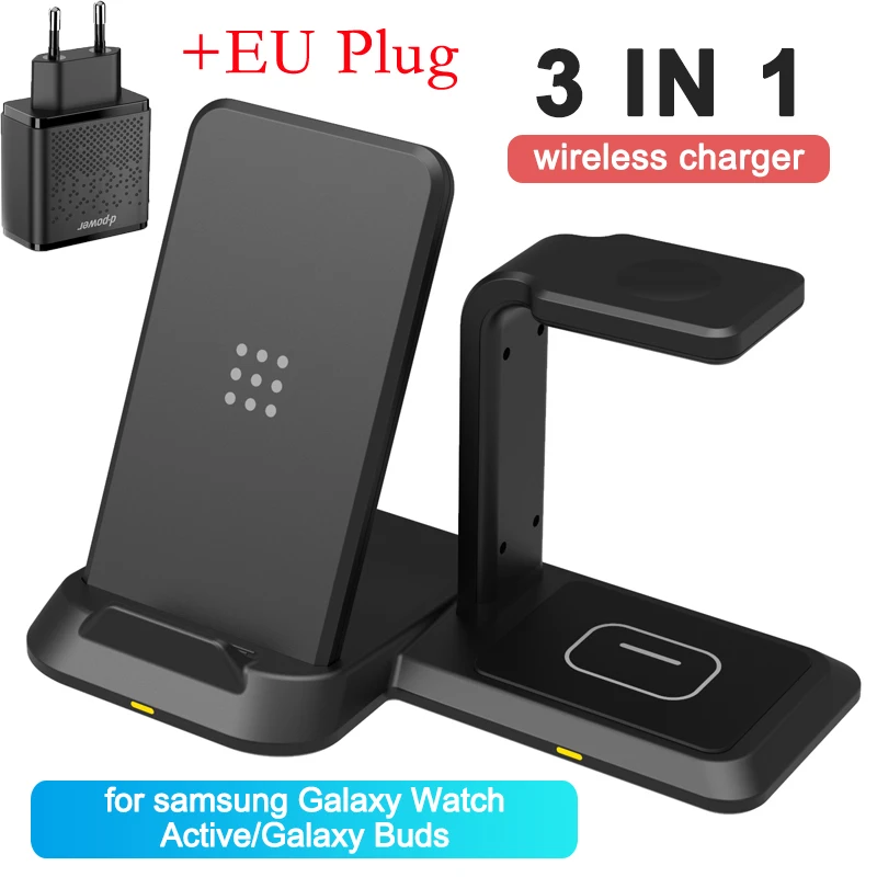 10W 3 in 1 Fast Wireless Chargers Dock Station For Samsung Note 20 10 9 8 S20 S10 S9 S8 Plus for Galaxy Watch Active/Galaxy Buds