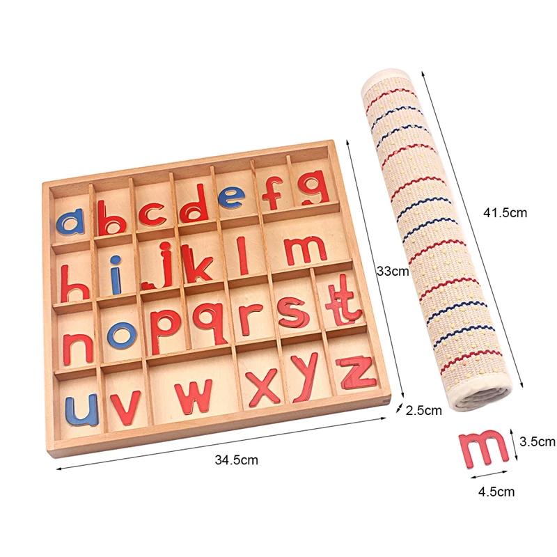 Montessori Language Toys English Alphabet Blanket Wooden Movable Alphabet Red & Blue with Mat 26Pcs Alphabets Toys for Children 5