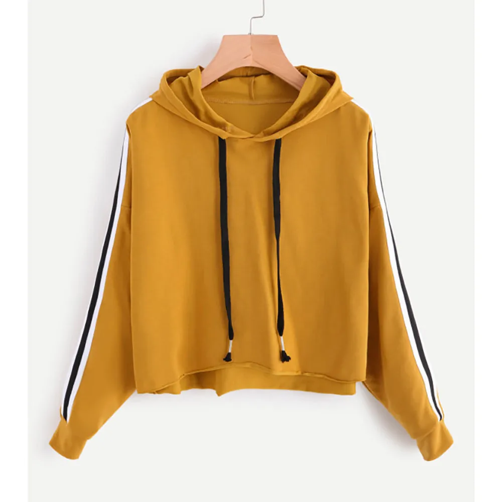 JAYCOSIN Fashion Women Striped Long Sleeve Loose Sweatshirt Casual Solid Simple Chic Solid Color Hooded Pullover Top 