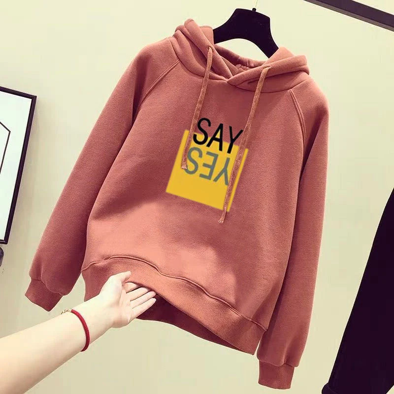 

Spring Autumn Korea Fashion Women Long Sleeve Print Hoody Pullovers Loose Casual Thicken Hooded Coat Plus Size Hoodie D367
