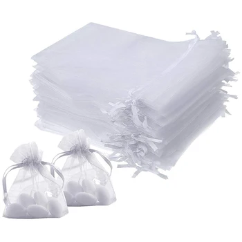 

100pcs White Organza Drawstring Pouch Bunch Yarn Gift Candy Storage Bags