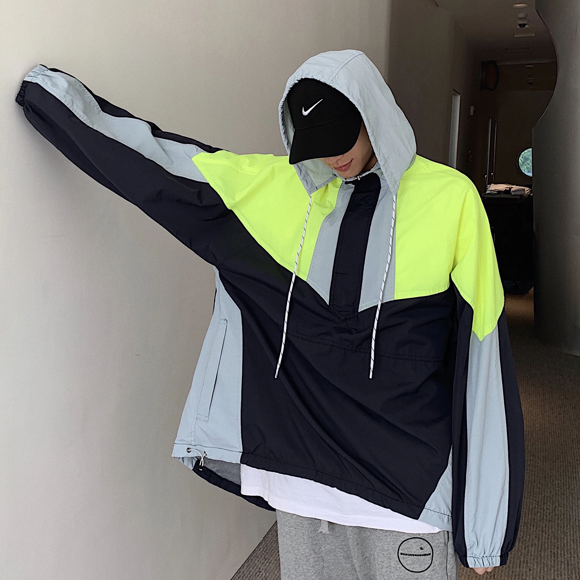 fluorescence green Весна новая мужская Корейская версия с капюшоном цветной подходящий жакет свободная пара рубашка умный Повседневный Готический три четверти - Цвет: fluorescence green