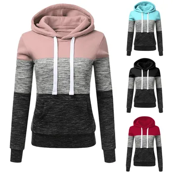 

Women Fashion Casual Hoodies Sweatshirt Patchwork Ladies Hooded Blouse Pullove