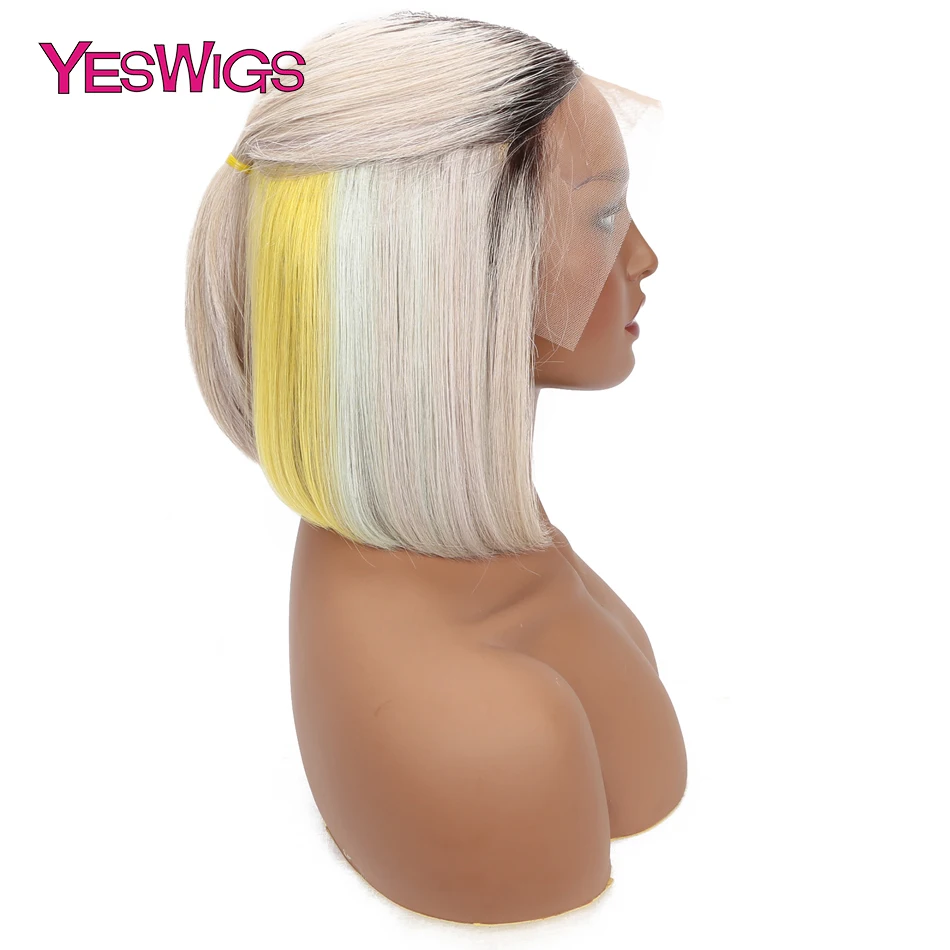 

Yeswigs Short Bob Wig Lace Front Human Hair Wigs T1B-Rainbow Grey Bob Wig 13*4 Colored Human Hair Wigs Remy Indian Hair