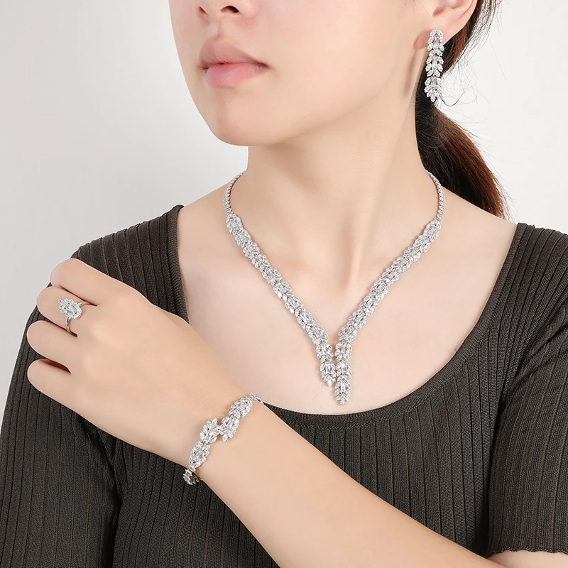 Jewelry Set HADIYANA Gorgeous Vintage Ladies Wedding Party Engagement Necklace Earrings Ring Bracelet Set BN7945 Bijoux Mariage