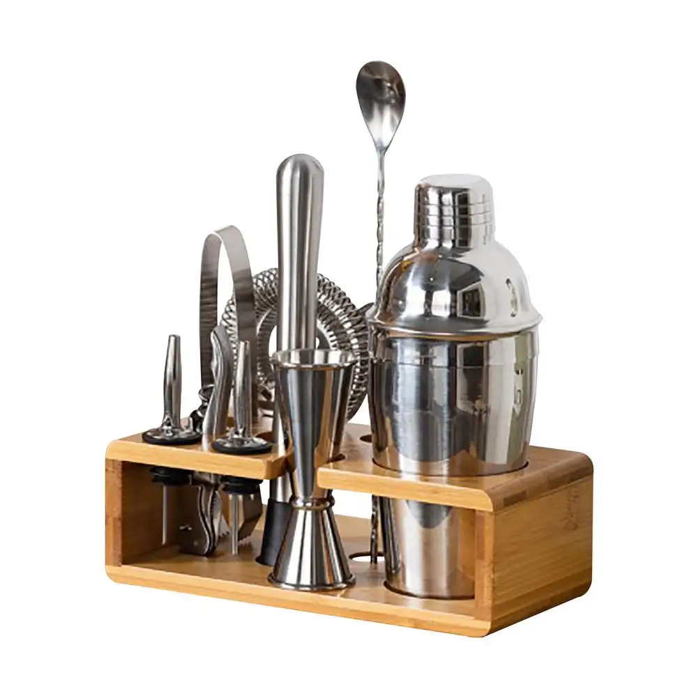 

Bartender Kit 10 Piece Cocktail Shaker Set for Home Bar Stainless Bar Cocktail Shaker Set Barware Set With Wooden Base