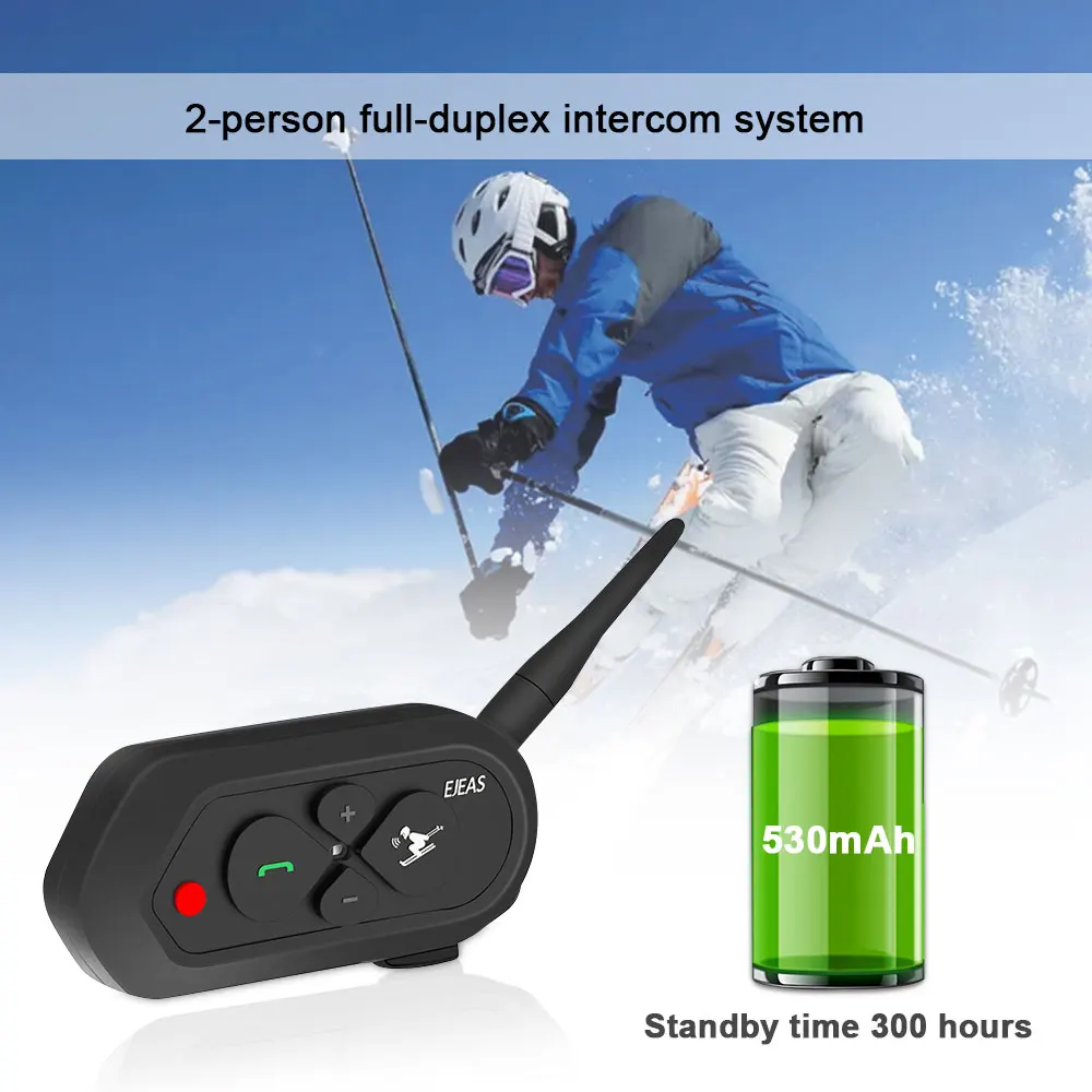 

SKI10 1200m Bluetooth Helmet Intercom Headset Walkie Talkie 500mAh AUX Auo Reconnection Firmware Upgradeable for 2 Skiers