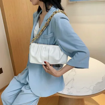 

Women Chain Evening Clutch Classic Texture Creative Delicate Design Chic Pleated Solid Shoulder Handbag Party Elegant Totes