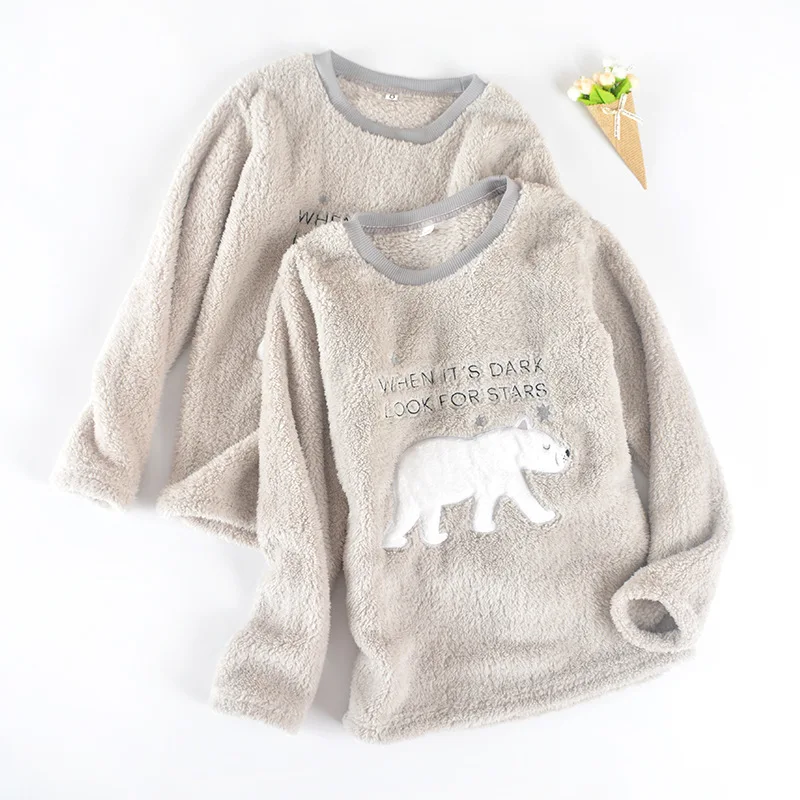

Sweet Cute Pajamas COUPLE'S Autumn And Winter Men And Women Flannel Thick Pullover Single Blouse Berber Fleece Home Wear