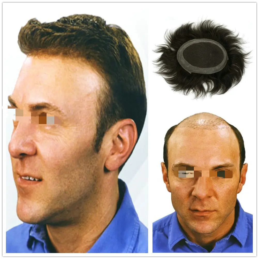 Hstonir индийские Remy мужские волосы шиньон парика-накладка швейцарское кружево с полиуретановым покрытием мужские s волосы штук H036