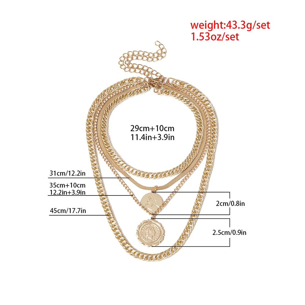 Vintage Boho Fashion Multilevel Thick Chain Necklaces For Women Gold Color Human Head Coin Pendant Necklace Jewelry fashion necklace pendant necklaces pendant necklace metal necklace statement necklace