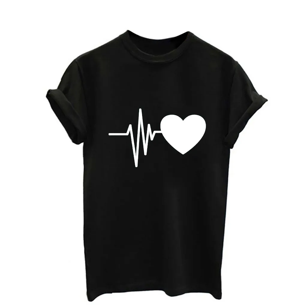 New T-shirt ladies ECG little love cartoon printed short-sleeved T shirt casual wild top spring summer loose comfortable simple 