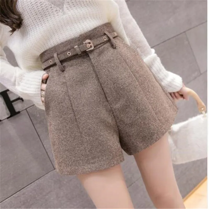 New High Waist Women Shorts Autumn Winter Fashion All-match Womens Shorts Female Casual Black/khaki/Gray Shorts - Цвет: 1