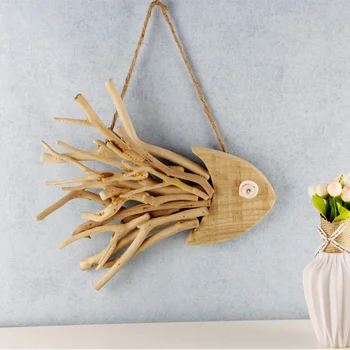 

13 inches Wall Hanging Wooden Fish Decoration Mediterranean Style Vintage Retro Home Decoration