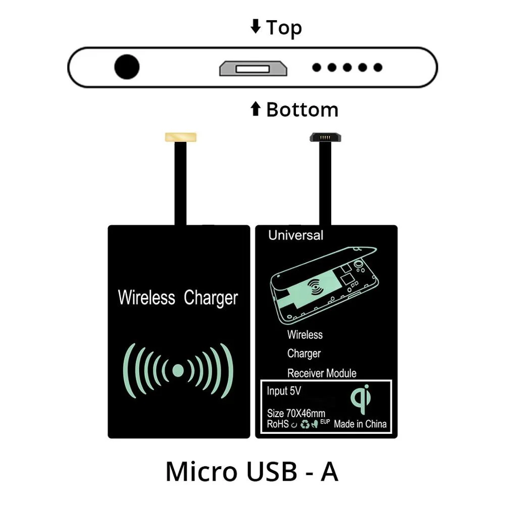 USB беспроводное зарядное устройство QI 5 Вт зарядный коврик Универсальный Micro usb type C зарядный приемник для Android телефона планшета беспроводной зарядный комплект - Цвет: Micro USB A Receiver