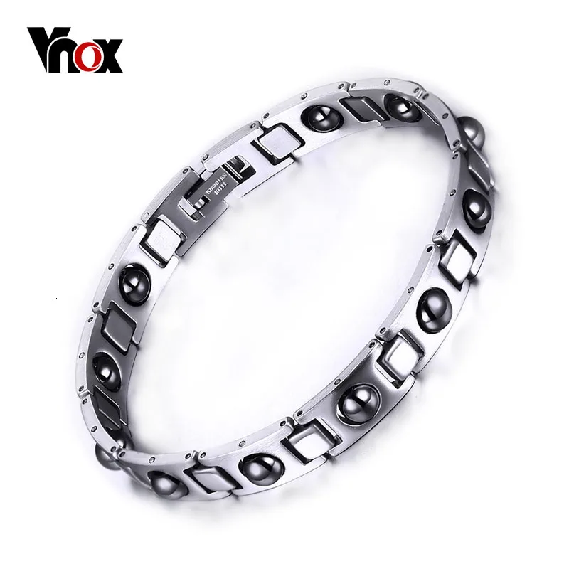 Vnox Обёрточная Бумага браслет Для мужчин Jewelry гематит магнит Нержавеющая сталь