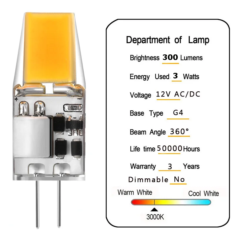 10 шт. G4 светодиодный 12 В AC DC COB лампа 3W без мерцания 360 градусов светодиодный G4 лампа Lampada Lampara ampul Домашний Светильник 30 Вт галогенная лампа