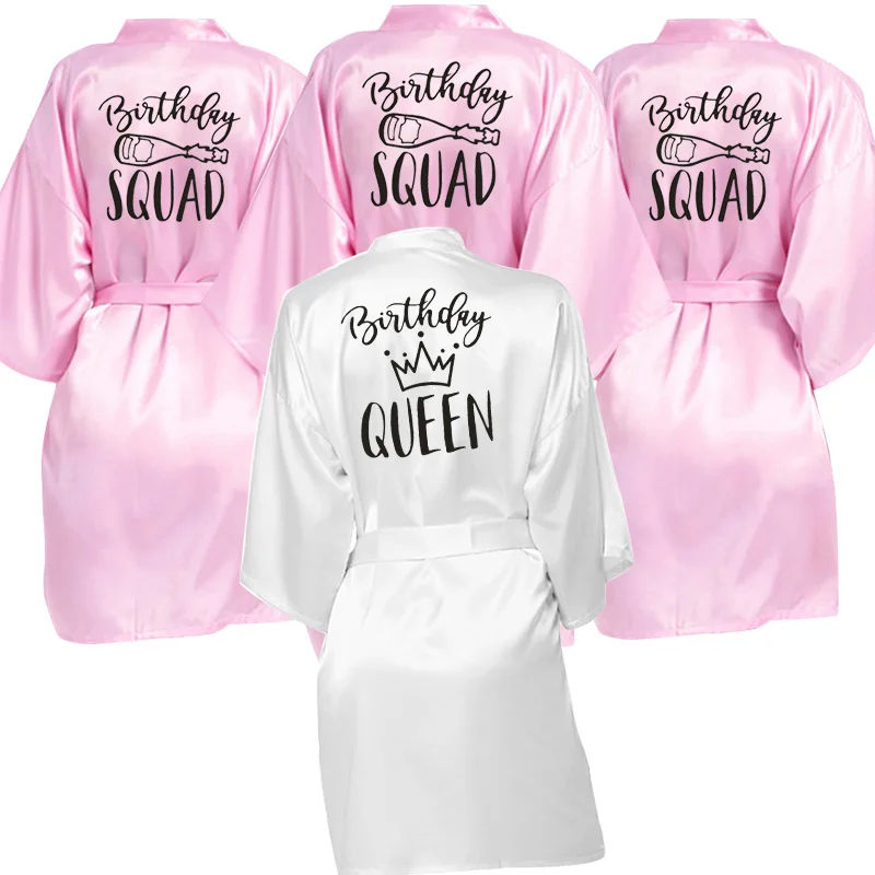 Birthday Queen&Squad Birthday Party Robe Satin Women Princess Birthday