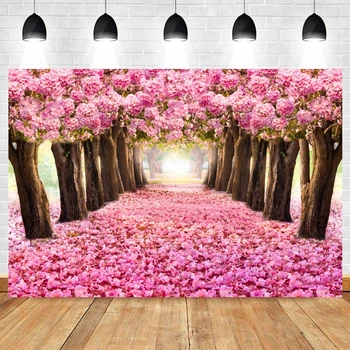 

Yeele Sunshine Pink Flowers Brown Trunk With Green Leaves Romantic Background Photophone Photography for Decor Customized Size