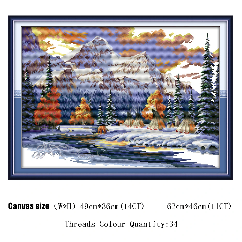 SS011 HUACAN Snow Night Christmas Counted 11CT 14CT Cross Stitch Set DIY DMC Embroidery Needlework Home Decor - Цвет: SS011