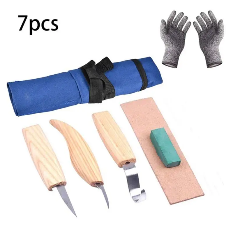 

6pcs Woodcarving Cutter Set DIY Chisel Chip Knives with Cut-proof Gloves Tools 57BB