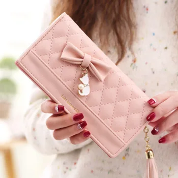 

Hot Selling Women Long Purse Tassel Bowknot Rhomboids Coin Purse Card Phone Holder Wallet -B5