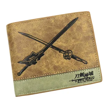 

Anime Sword Art Online Wallet Khaki Leather Short Card and Photo Holder Purse for Gift Money Bag