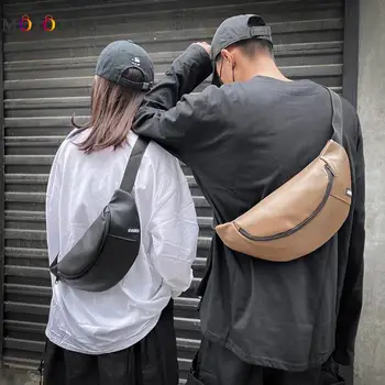 

Women PU Leather Waist Belt Pack Solid Color Shoulder Crossbody Bags Zipper Money Chest Bag