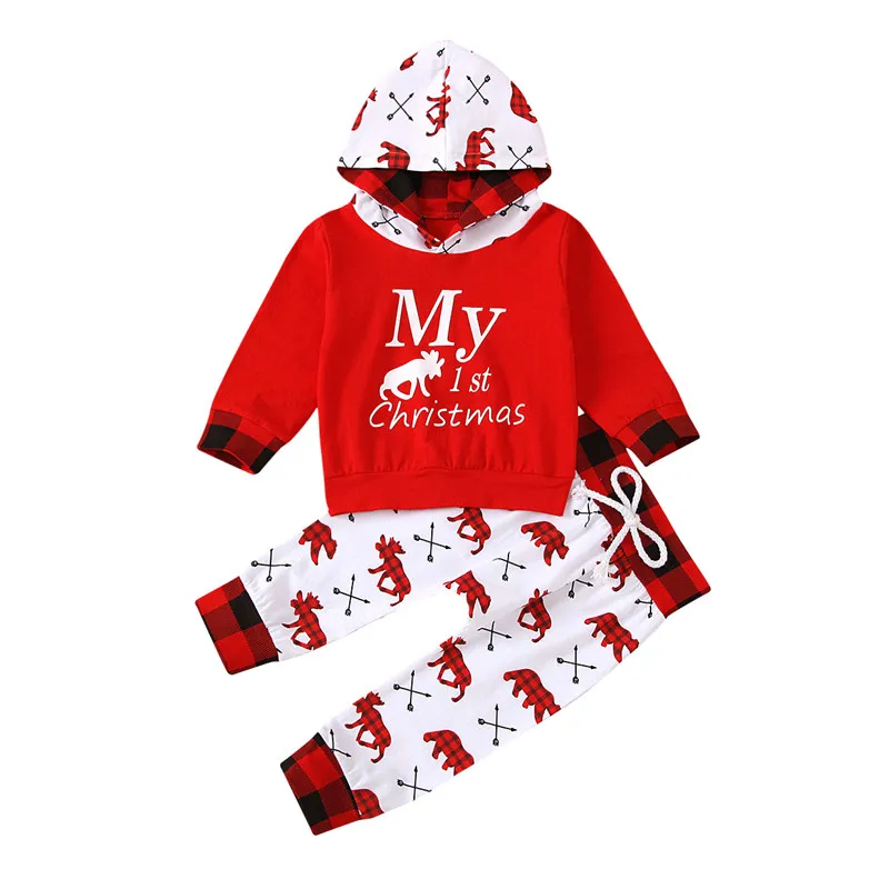 

Baby's Clothing Set, Christmas Print Long Sleeve Hooded Sweater and Pants Two-piece Suit for Birthday Party Photography