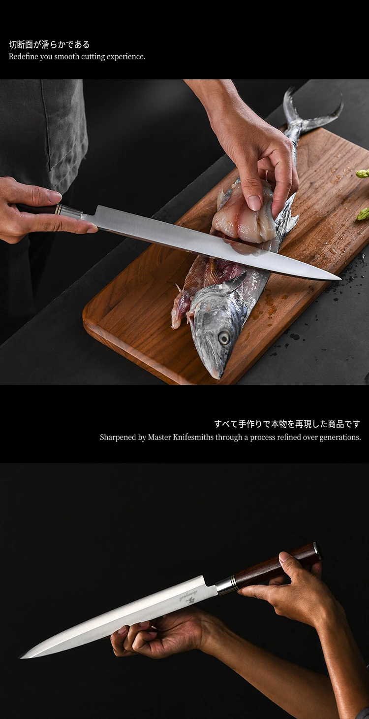 Hot Sale 12 inch Japanese Sushi Knife Chef Kitchen Sashimi Knives Germany 1.4116 Steel Salmon Yanagiba Fishing Knife Japan