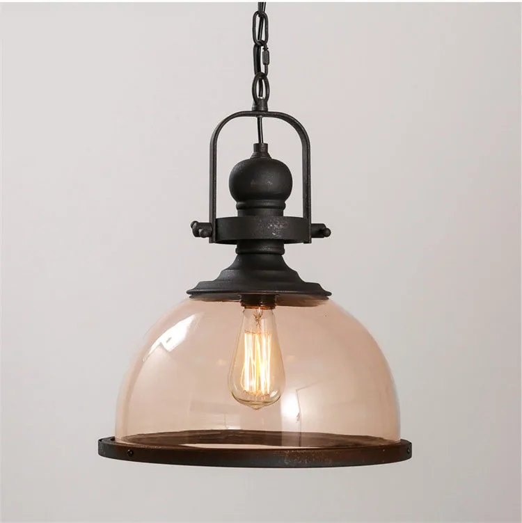 Винтажный Железный стеклянный черный светодиодный подвесной светильник s Лофт промышленный кухонный подвесной светильник для декора столовой Домашний Светильник - Цвет корпуса: Amber Glass